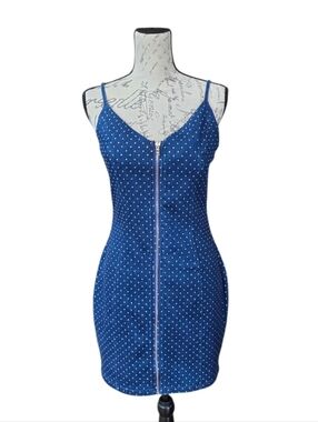 Blashe Denim & Diamonds Rhinestone Studded Bodycon Mini Dress L